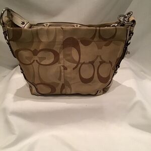 Coach Signature Tan and Brown Shoulder Bag